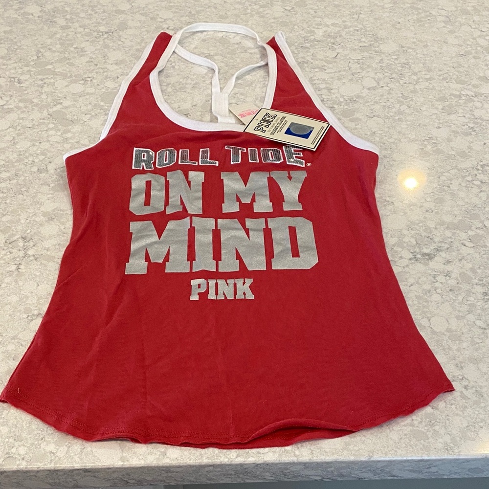 PINK Victoria's Secret Red and White Graphic Tank Top